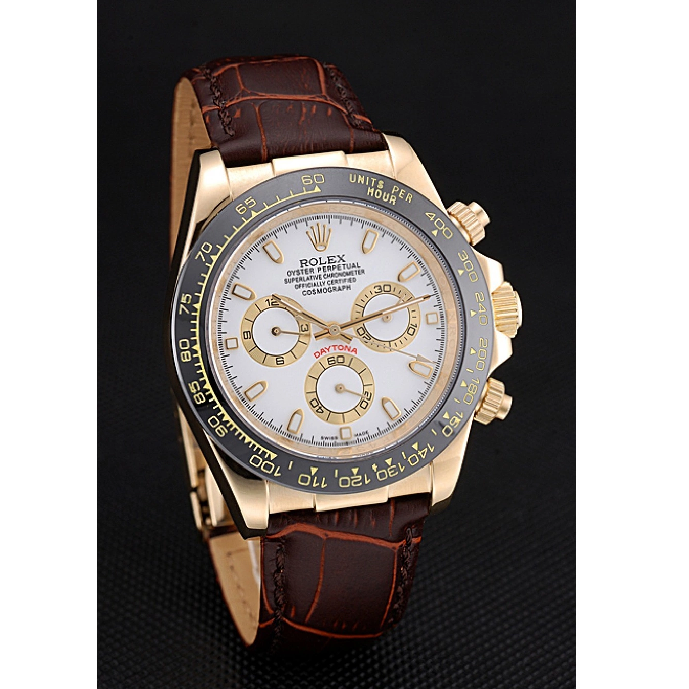 Best AAA Replica Sites Rolex Daytona Case Brown Cosmograph 622633 Dial Bracelet Gold White Leather 0629